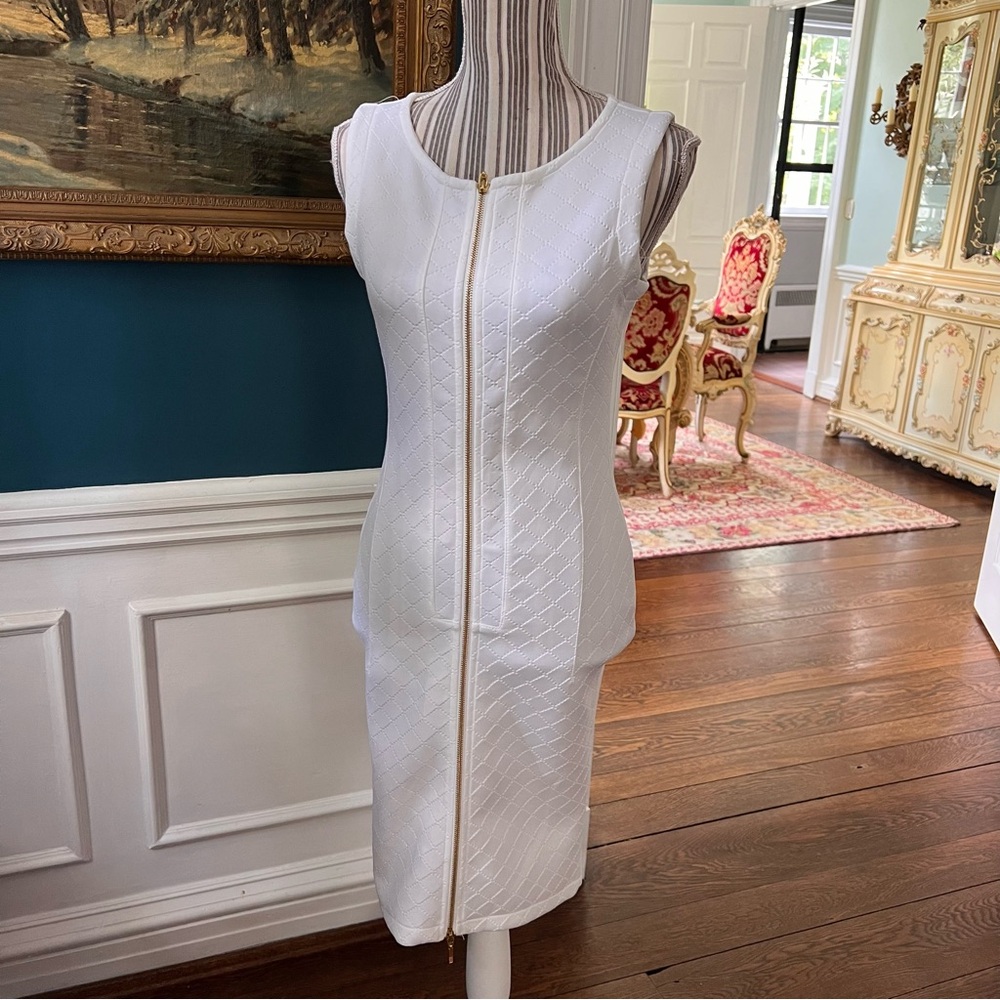 Elegant White zip textured dress medium NWT D63